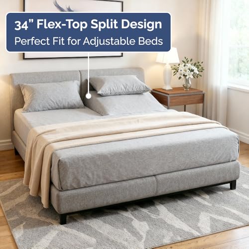 Flex Top Split Head King 4 Piece Sheet Set (40 - Heathered Grey / Split Head/Flex Top)