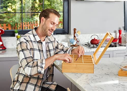 Natural Bamboo Tea Storage Organizer (12 Compartments)