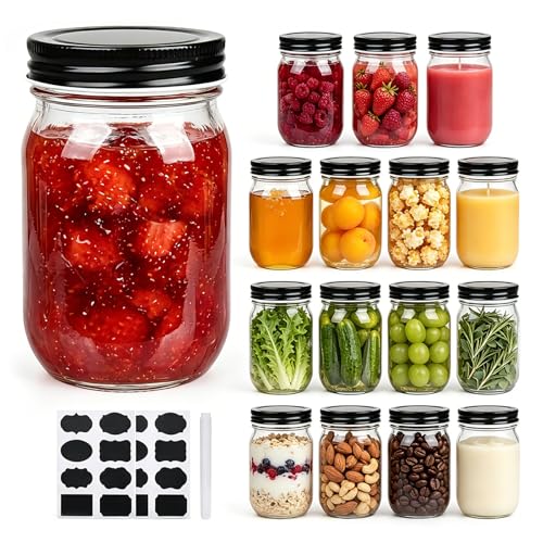 16 oz Glass Jars With Lids (16oz - Black Lid)