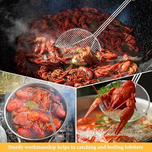 2 Pcs 36" Stainless Steel Wire Skimmer Long Handle Strainer Spoon