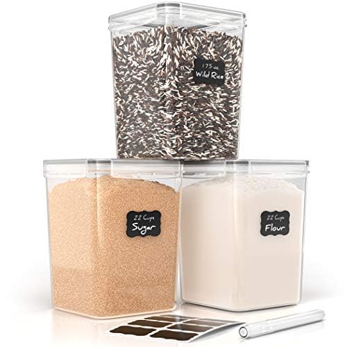 Airtight Flour and Sugar Containers with Lids (Set of 3 Flour Container)