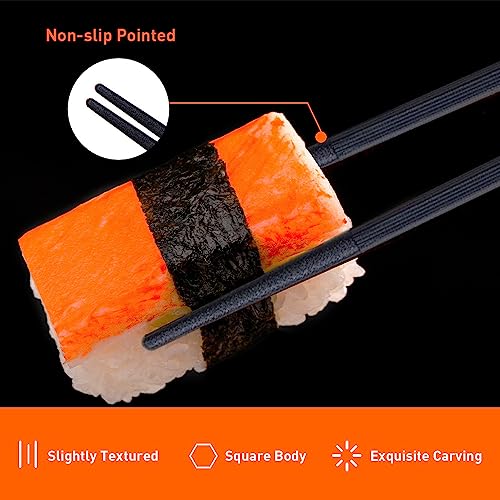 5 Pairs Reusable Chopsticks Premium Fiberglass Cute Japanese Korean Style Dishwasher Safe Chop sticks 9.5 Inch Gift Set (Colorful)