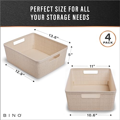 Woven Plastic Basket (Natural / 4PK- M)