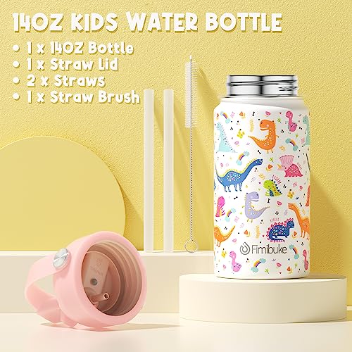 Kids Bento Lunch Box with Toddler Insulated Water Bottle Lunch Bag (A5. White Dinosaur)