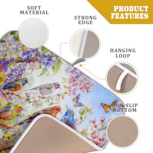 Spring Bird Dish Drying Mats for Kitchen Counter Floral Small Dish Drying Pad Season Decor (Colorful Art Birds / 18" x 16")