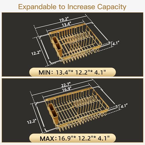 Gold Dish Drying Rack Over the Sink with Utensil Holder (Gold / For 12.5"-30"w Sink, Expandable)