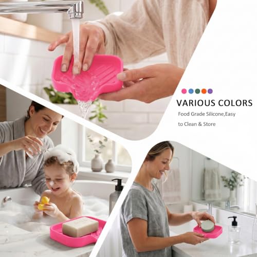 Silicone Soap Dish with Drain Spout (Rose / S(4.9"×3.2"))