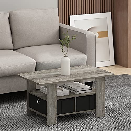 Andrey Coffee Table with Bin Drawer (French Oak Grey/Black / 2 Bin)
