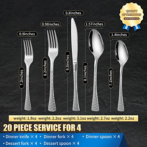 Hammered Silverware Set (Silver / 20 Pieces Set)
