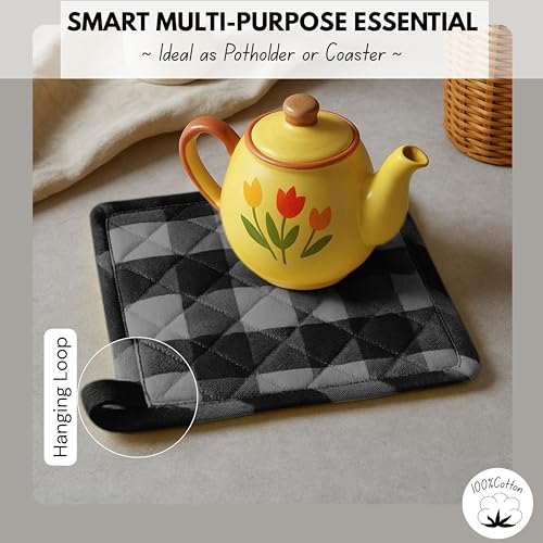 Buffalo Plaid Check Oven Mitts and Pot Holders Set of 4 (Buffalo, Light Grey & Black)