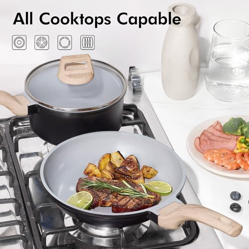21pcs Ceramic Cookware Set (Grey Black / 21 Piece)