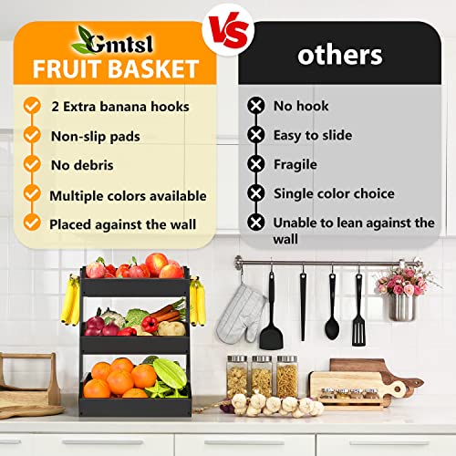 Bamboo Fruit Basket for Kitchen (3-Tier Black)