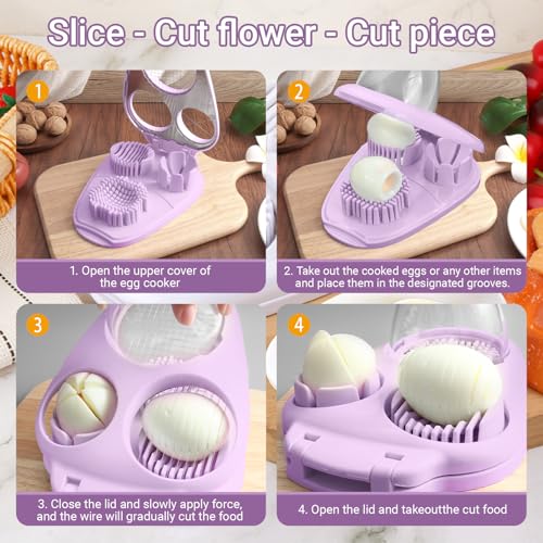 3 Slice Modes Egg Slicer for Hard Boiled Eggs (Purple)