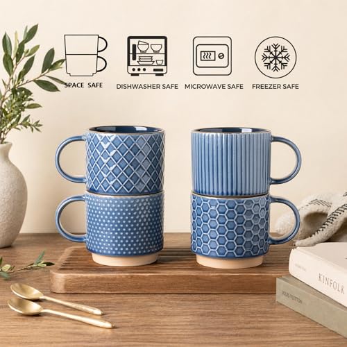 15 OZ Stackable Coffee Mugs Set of 4 (Moonlight Blue / 15 Ounces)