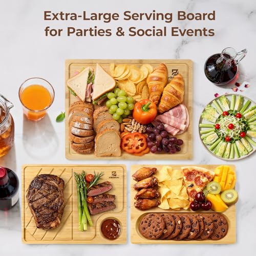Bamboo Cutting Boards Set of 4 for Kitchen with Wood Storage Stand (Natural Bamboo Color)