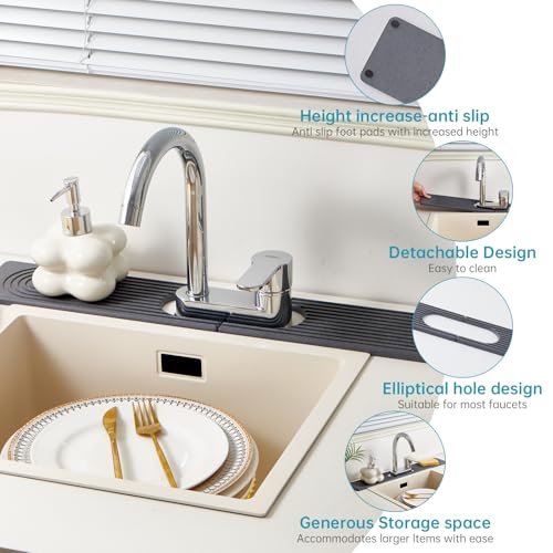 Stone Faucet Mat for Kitchen Sink Oval Hole Bathroom sink splash guard (Dark Gray)