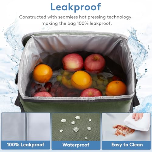 Cooler Bag 50 Cans Collapsible and Insulated Large Lunch Bag Leakproof Soft Cooler Portable for Camping (50-Can(30L) / Green)