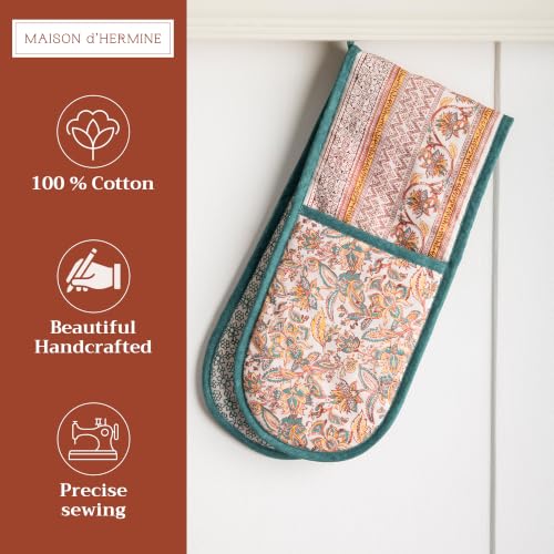 Double Oven Mitts 100% Cotton Double Oven Glove (047 - Nila / 7" x 35" (Double Oven Mitt))