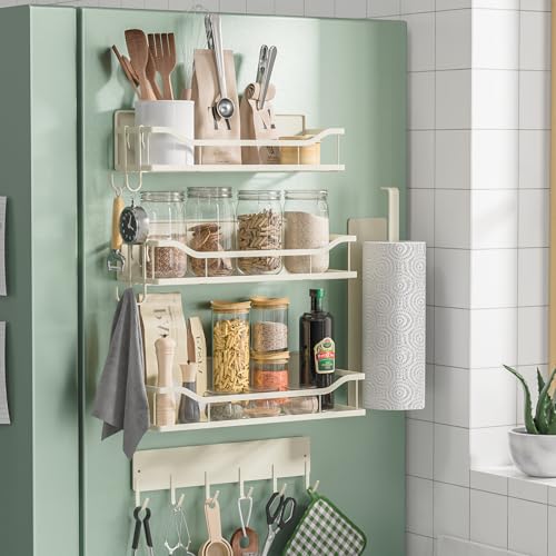 5 Pack Multifunctional Magnetic Shelves for Refrigerator Spice Rack & Washing Machine Organize (Flat style, Cream)