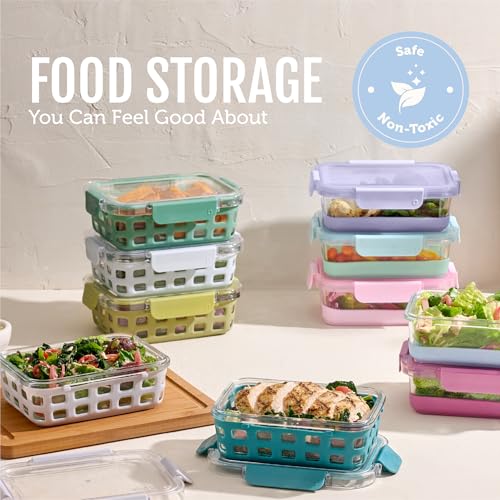 Duraglass 3.4 Cup Glass Meal Prep Containers (Halogen Blue with Sleeve / 3.4 Cup)