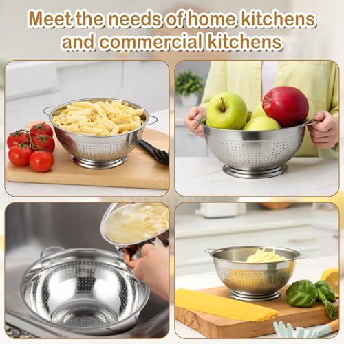 2 Pack 5 Quart Heavy Duty Stainless Steel Colander with Footed Base and Handles Pasta Spaghetti Berry Fruit Vegetable Kitchen Food Strainer Basket (5 Quart)