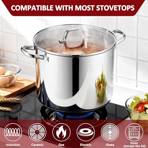 20-Quart 18/10 Stainless Steel Stock Pot with Lid, Large Heavy Duty Soup Pot Compatible with Electric, Gas, Induction and Gas Cooktops, Non-Toxic & Corrosion Resistant, Dishwasher Safe (20 Quarts)
