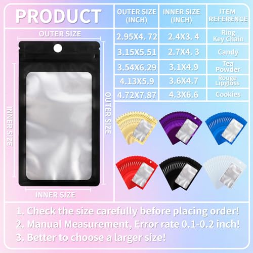 200 Pack Resealable Mylar Holographic Bags Food Storage Smell Proof Bags with Front Window Foil Packaging Pouch for Candy Sample Jewelry Small Business 4.13×5.91 Inch (200 Count)