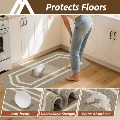 Kitchen Rugs Set of 2PCS Non Slip Kitchen Mats for Floor (Beige / 24"x 48 "+ 24"x 59 ")