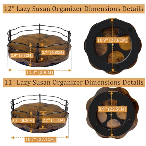 2 Pack 11" & 12" Wooden Lazy Susan Turntable with Higher Metal Sides (2 Count)