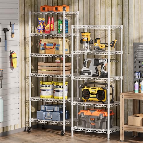 6 Small Wire Shelves Kitchen Pantry Close Home Organizers and Storage Bathroom Shelf Laundry Room Organization Adjustable Book Metal Garage Shelving Unit (6 Count)