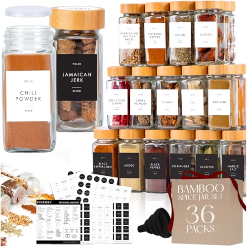 36 Thick Glass Spice Jars With Bamboo Lids