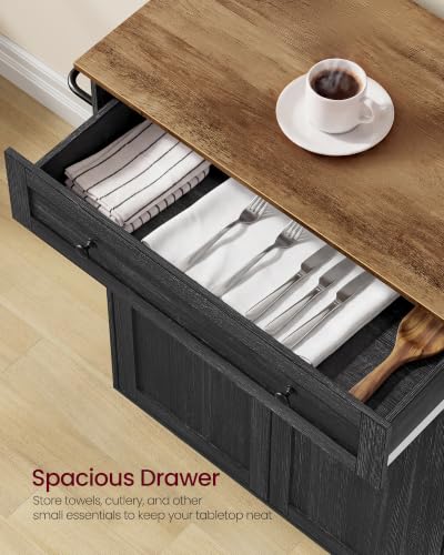 Mobile Kitchen Wooden Island Cart with Storage for Dining Room (Ink Black + Honey Brown / 15.8"D x 30.9"W x 35.1"H)