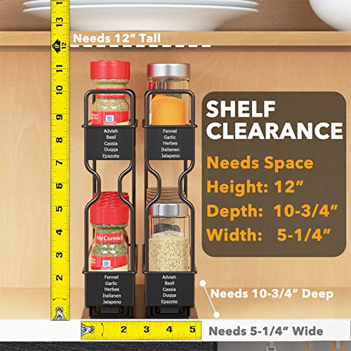 Pull Out Spice Rack Organizer for Cabinet (Two 2"W Drawers, 2-Tier)