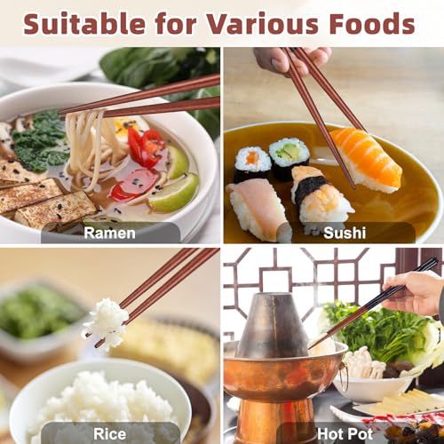 5 Pairs Hardwood Chopsticks Reusable Japanese Style Natural Wood Chop Stick Hand (Natural Wood - Carving Style)