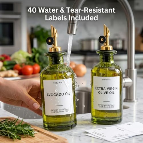 Green Glass Olive Oil Dispenser Bottles For Kitchen (Green/Gold / 17oz)