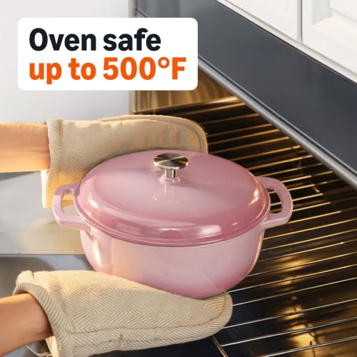 Enameled Cast Iron Dutch Oven Pot with Lid (Pink / 6-Quart)
