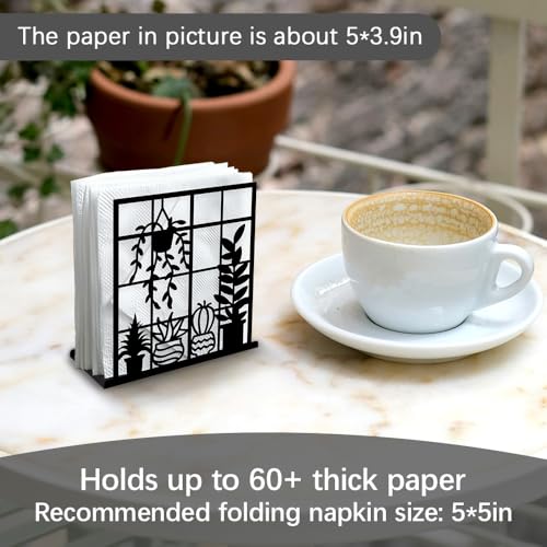 Potted Plant Decorative Black Metal Napkin Holder for Table