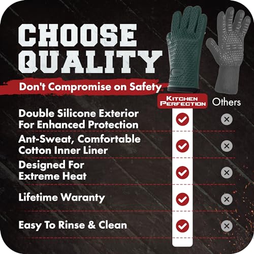 Silicone Smoker BBQ Gloves (Dark Green / One Size Fits Most)