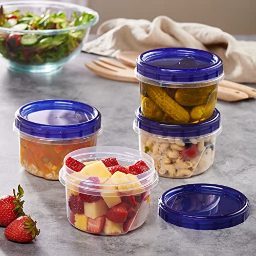 6 Pack Twist Cap Food Storage Containers with Blue Screw on Lid (16 OUNCE)