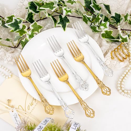 30PCS Silver Plastic Forks 8.1inch Vintage Baroque Forks for Dinners (30-Silver / Forks)