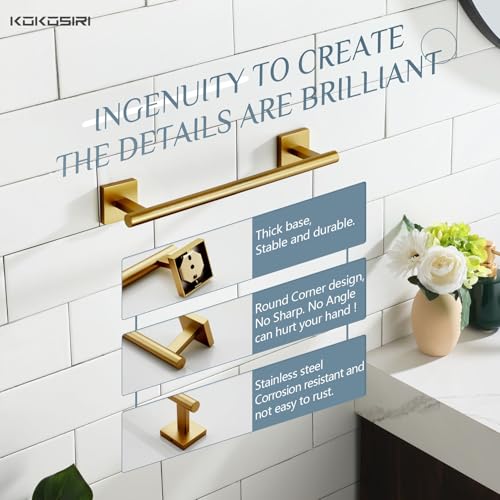 Hand Towel Bar Bathroom Towel Holder for Bath Kitchen Cabinet Towel Ring 12 Inch Brushed Gold Stainless Steel B4005BG (Brushed Gold / 12-Inch)