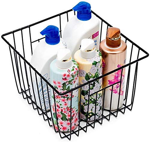 Wire Metal Basket Bin Storage Baskets Modern Farmhouse Food (Black-3pack / 11''L X 10''W X 7''H)