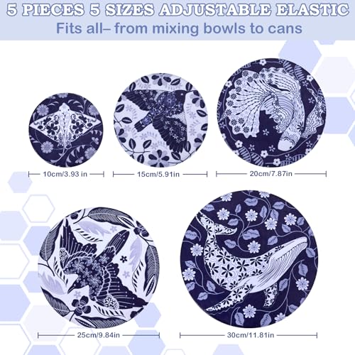 5Pcs Reusable Beeswax Elastic Bowl Covers for Bread Proofing and Food Cover (Humpback Whale)