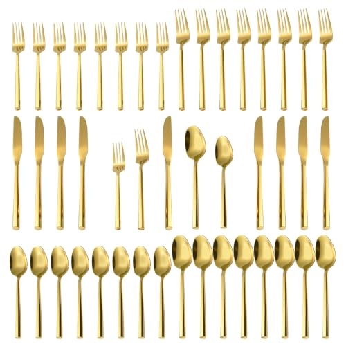 Gold Silverware with Hexagon Handle 45 (Gold / 45 Pcs)