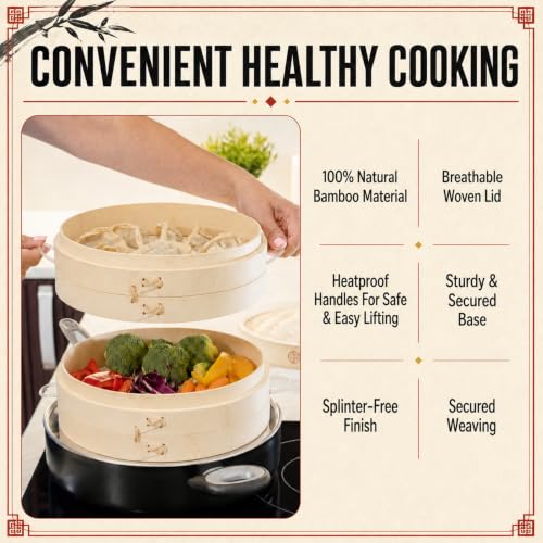 10" Extra Deep Bamboo Steamer (5 Piece Set)