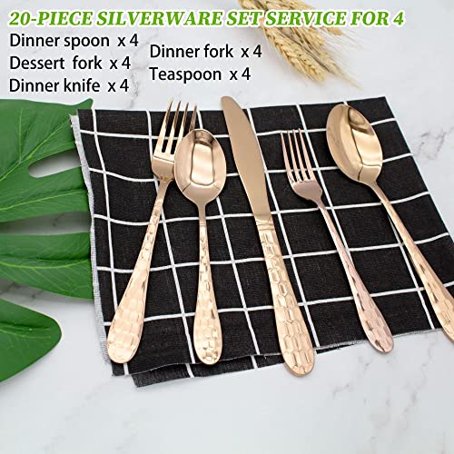Hammered Silverware Set 20 (Rose Gold)