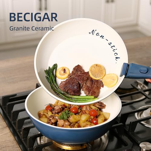 23pcs Ceramic Pots and Pans Set (Blue 23 Pcs)