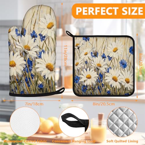 Daisy Flowers Oven Mitts and Pot Holders Sets 4Pcs (Daisy Flowers)