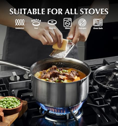 Hybrid Nonstick Stainless Steel Saucepan Set (1+2+3 Quart / Black)