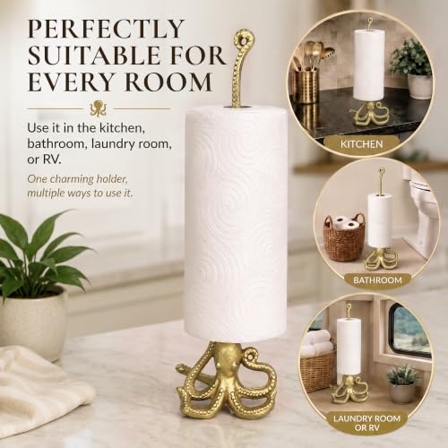 Gold Octopus Paper Towel Holder & Metal Toilet Paper Stand (Gold Octopus)